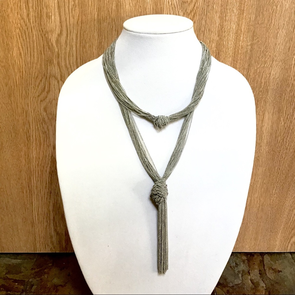 Silver Cluster Chain Knot Double Layer Necklace - image 3
